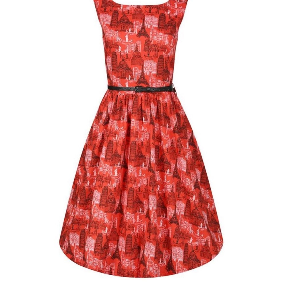 Lindy Bop ‘Annie’ vintage cotton blend European travel novelty print dress 12